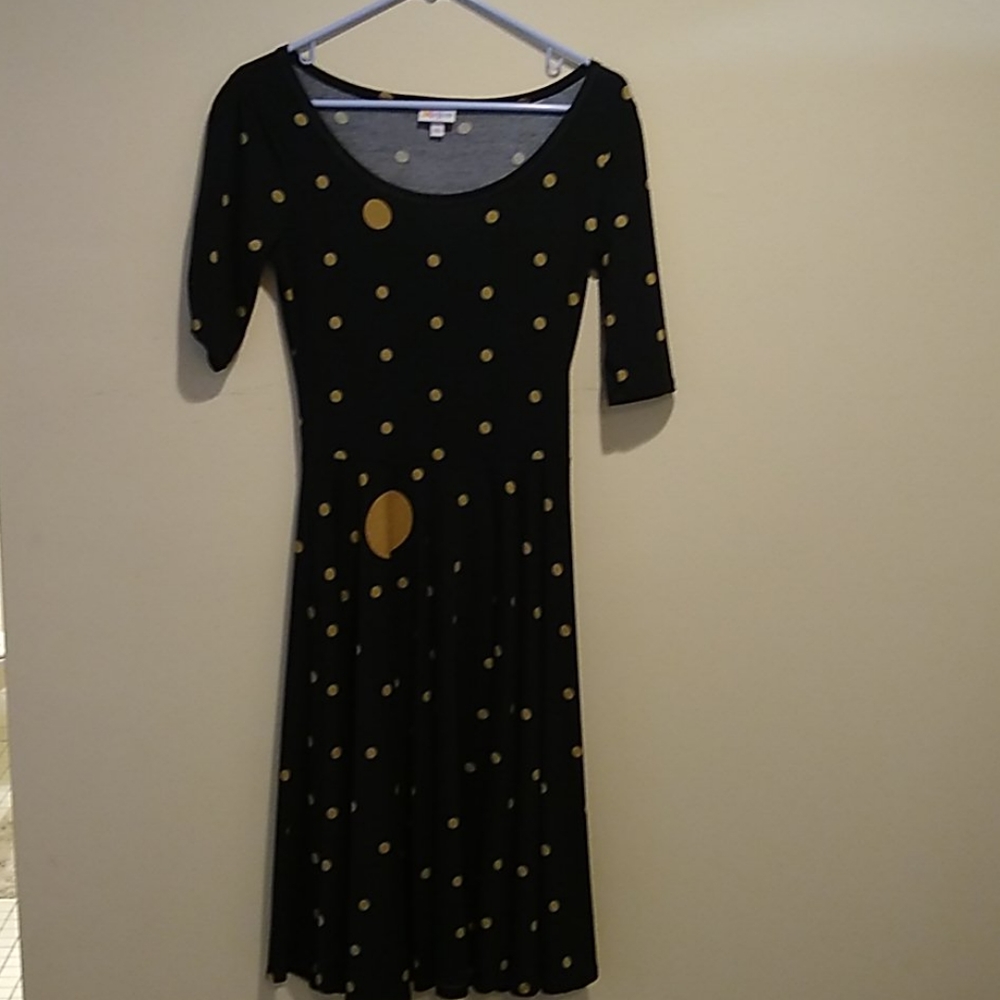 3/20 Lularoe Gold polka dot black dress